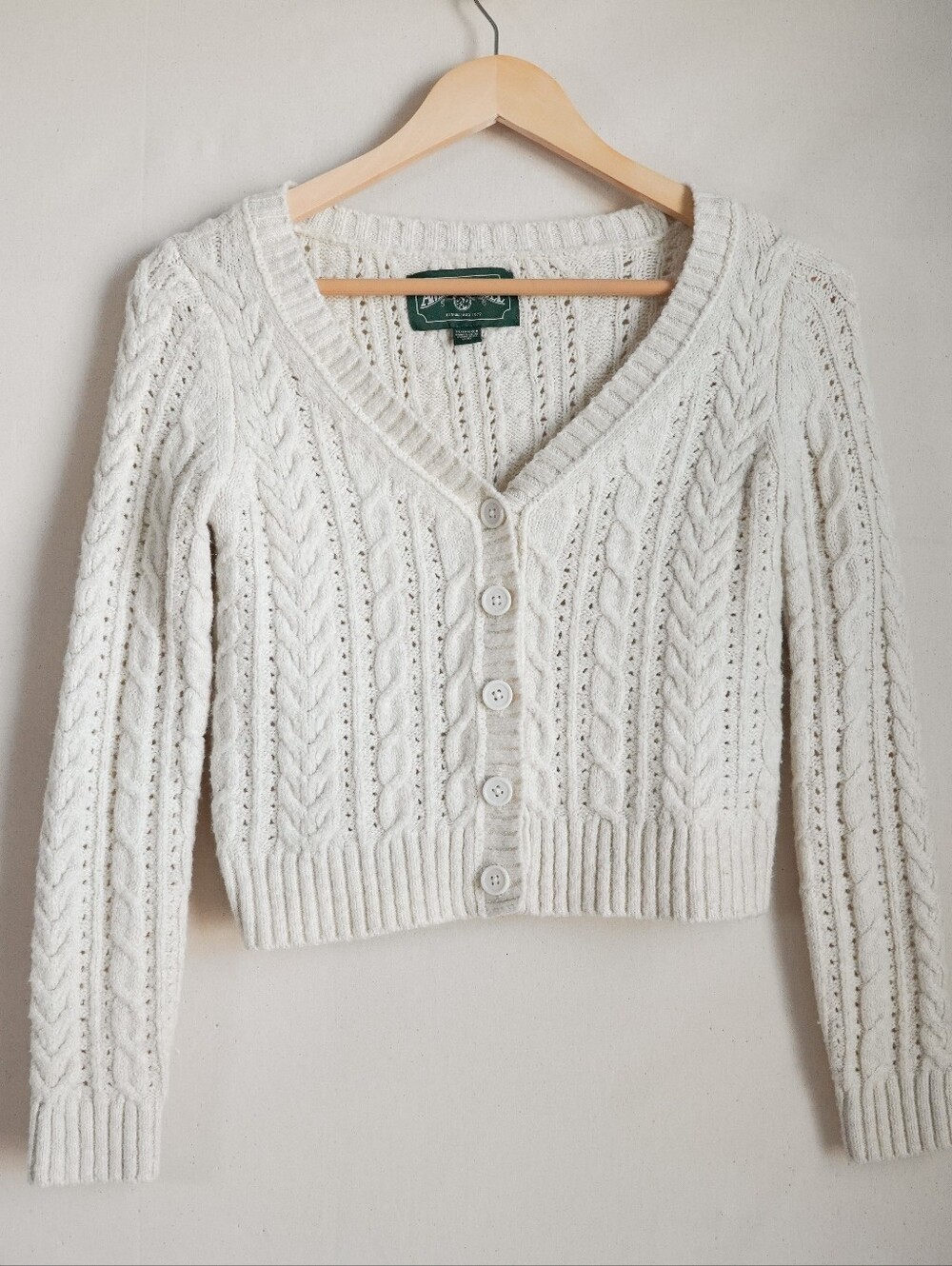 American Eagle Cream Cable Knit Cropped Cardigan Sweater XS Button Front